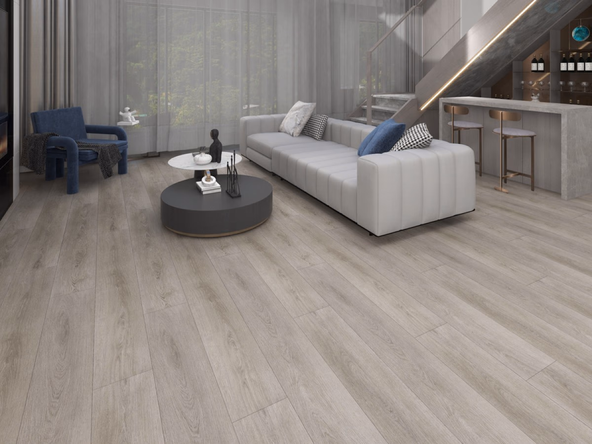 Woonkamer met een visgraat PVC vloer uit de Diamonds-collectie van Calitex